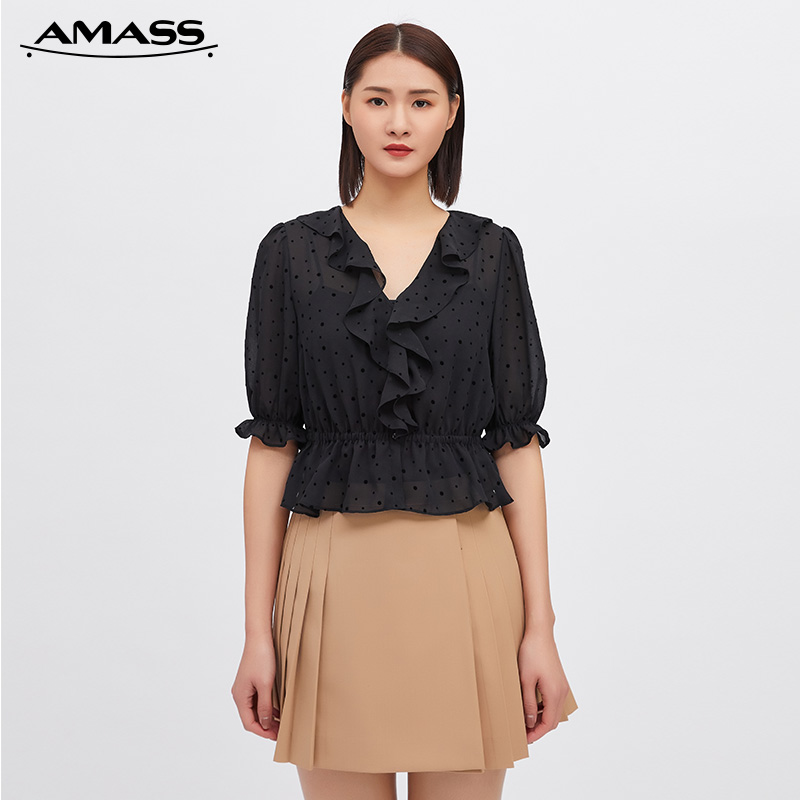 AMASS阿玛施 荷叶边植绒波点衬衫5300693