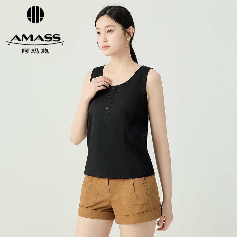 阿玛施AMASS 百搭纯色装饰扣丝质背心530073