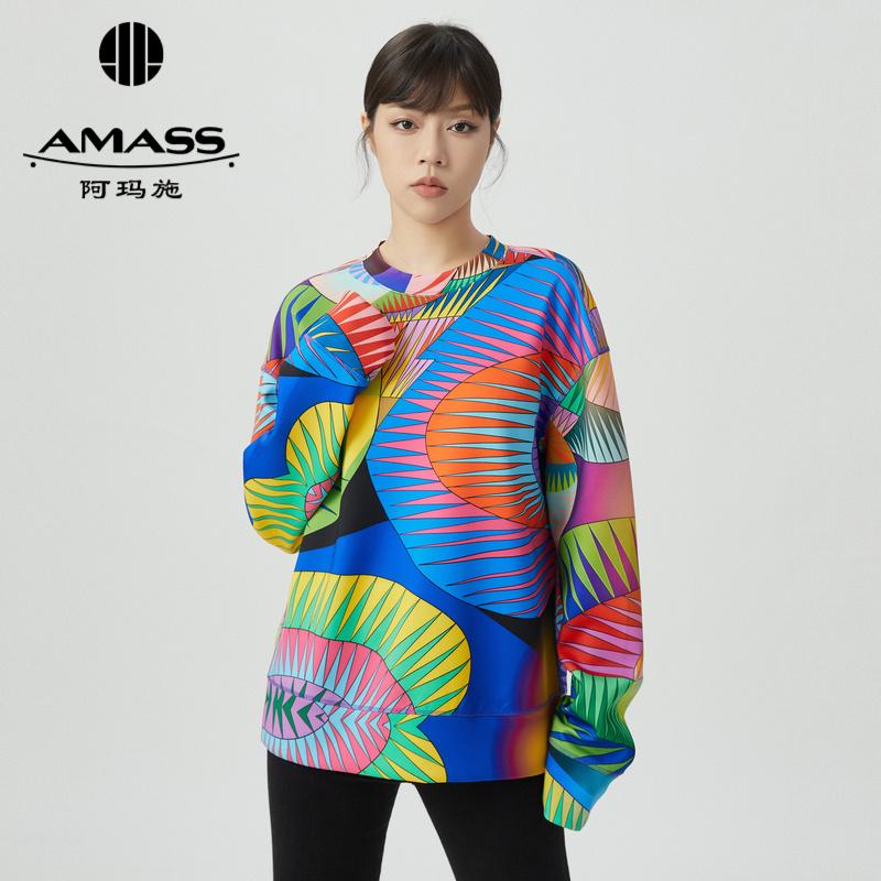 阿玛施AMASS圆领彩色七巧板宽松休闲卫衣女5300746