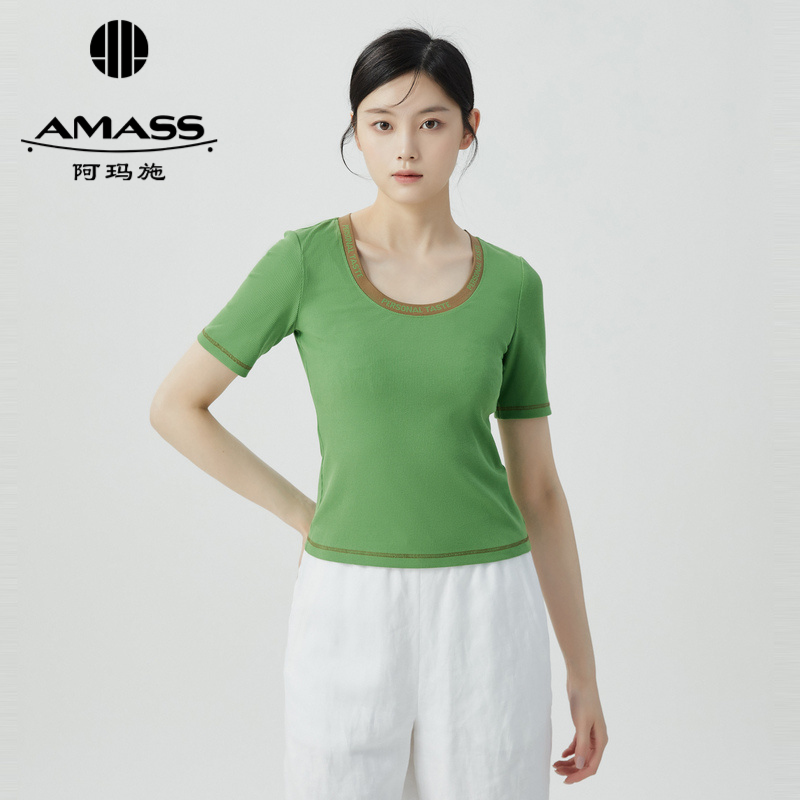 AMASS阿玛施 U领字母条纹短袖T恤5300759