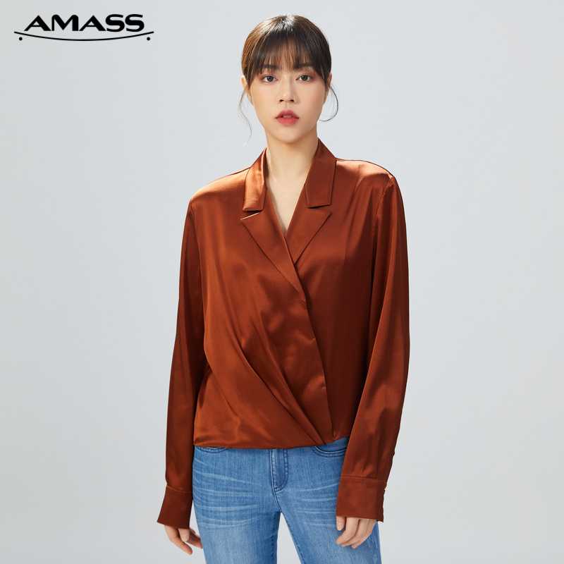 AMASS阿玛施 质感小V领长袖衬衫5300788-1