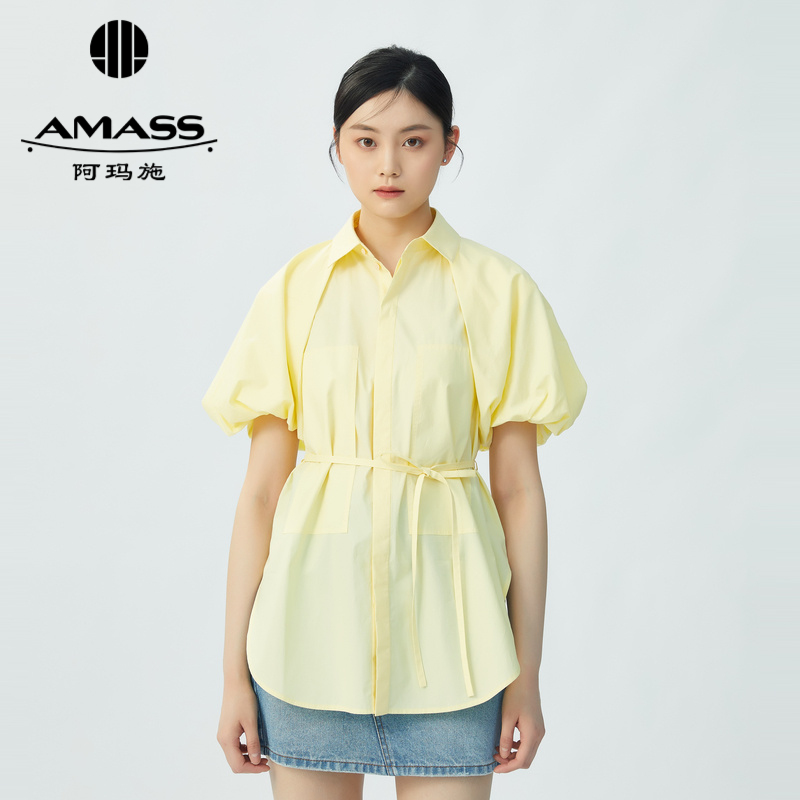AMASS阿玛施 纯棉系带甜美短袖衬衫 5300796