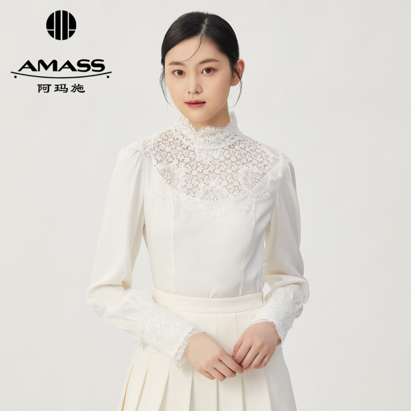 AMASS阿玛施 宫廷风立领花边拼接上衣5300798
