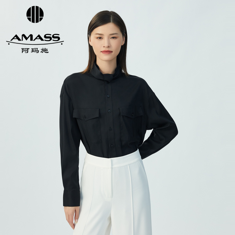 AMASS阿玛施 优雅双口袋宽松长袖衬衫5300799