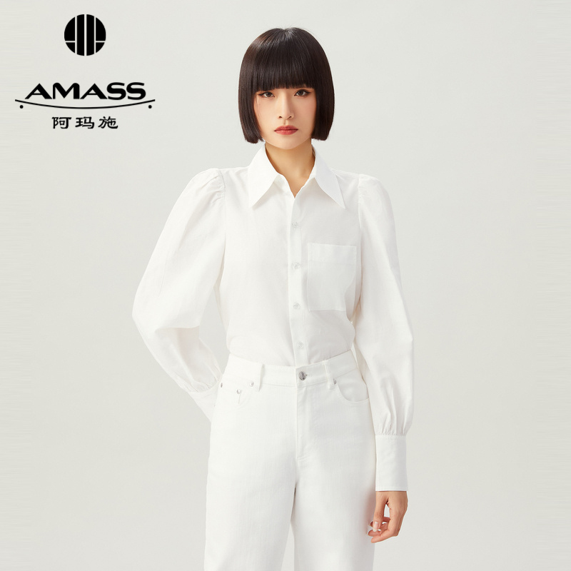 AMASS阿玛施 气质简约中长款廓形白衬衫5300819-2