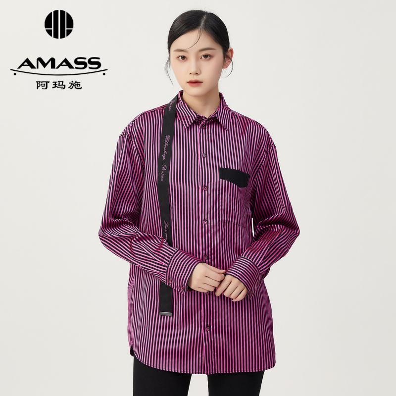 AMASS阿玛施 条纹单排扣织带衬衫 5300824-2