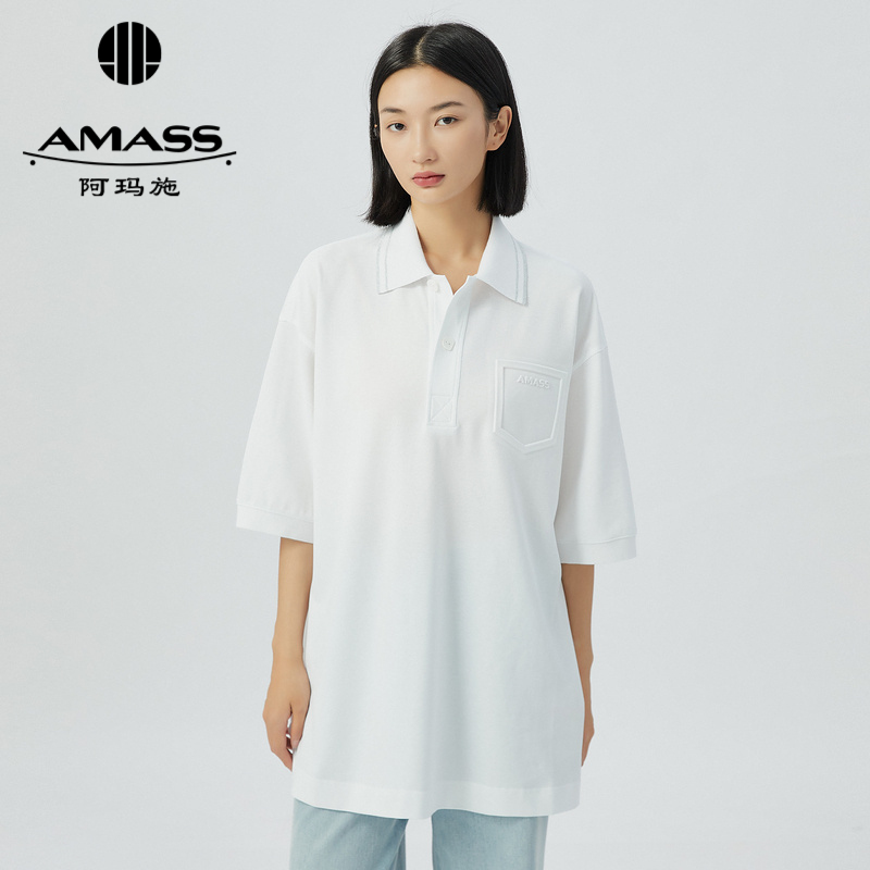 阿玛施AMASS 套头宽松POLO衫长款短袖上衣 5300834