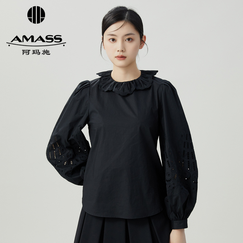 阿玛施AMASS 镂空花边领镂空手袖设计长袖衬衫5300841
