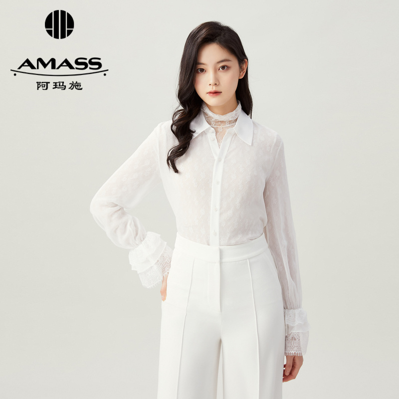 AMASS阿玛施 复古气质两件套蕾丝衬衫5300842 （附内搭）