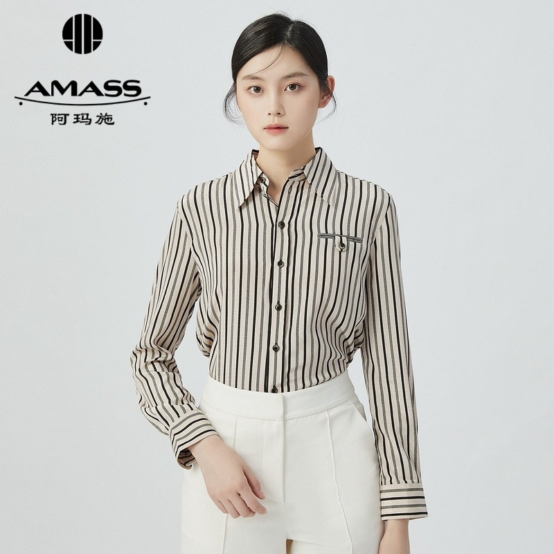 AMASS阿玛施 质感条纹垂坠感通勤衬衫5300848-2