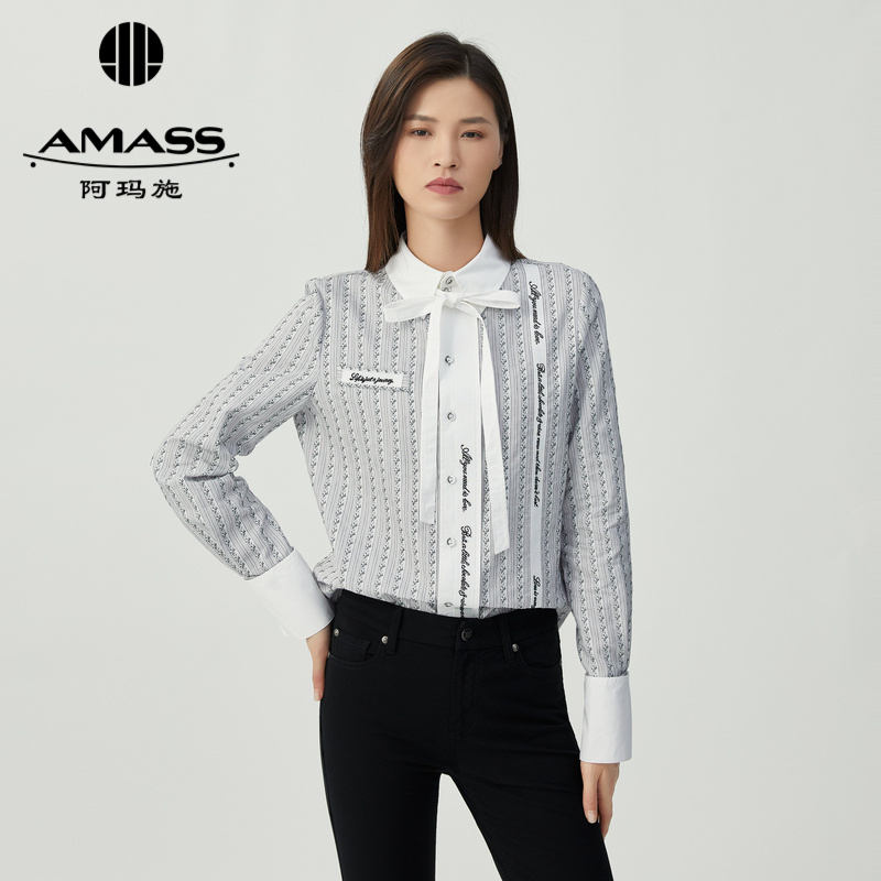 AMASS阿玛施设计师款单排扣长袖衬衫 附活动领、领带、门筒、介英 5300862