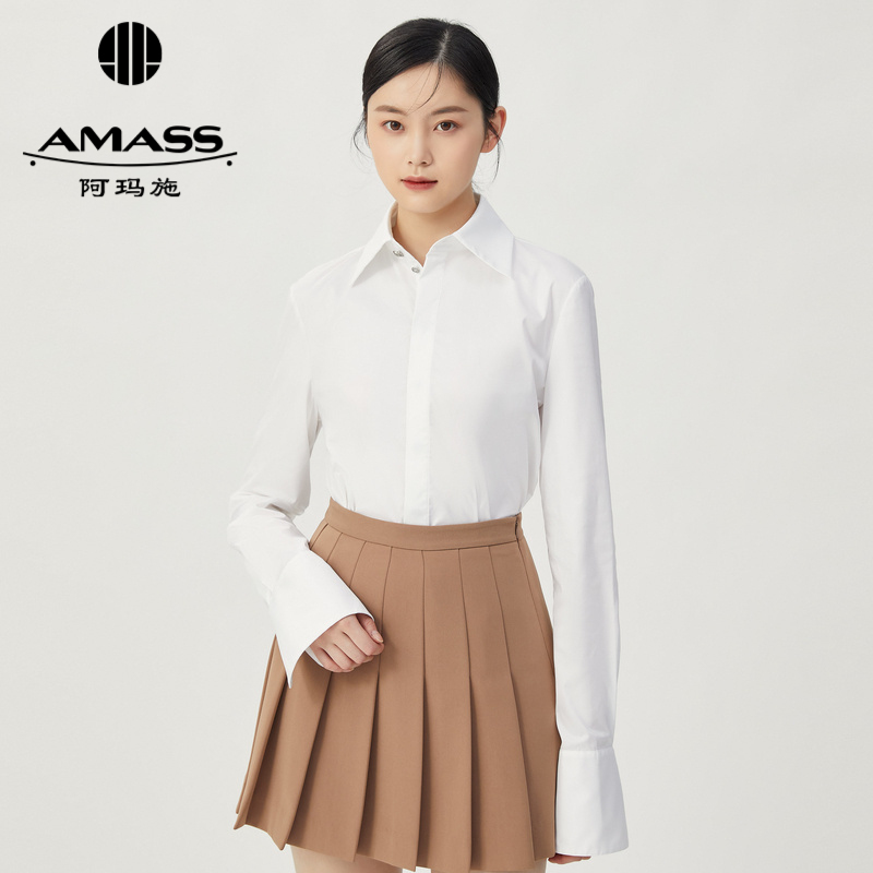 AMASS阿玛施 质感翻领单排扣长袖衬衫5300865