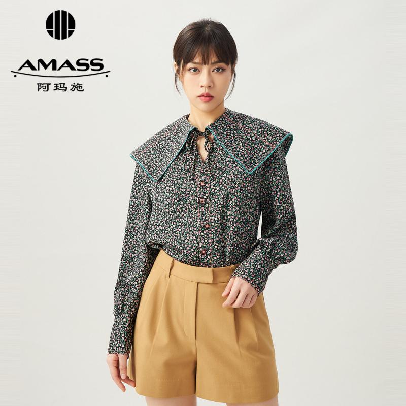 AMASS阿玛施 可爱风娃娃大领子宽松碎花衬衫5300868