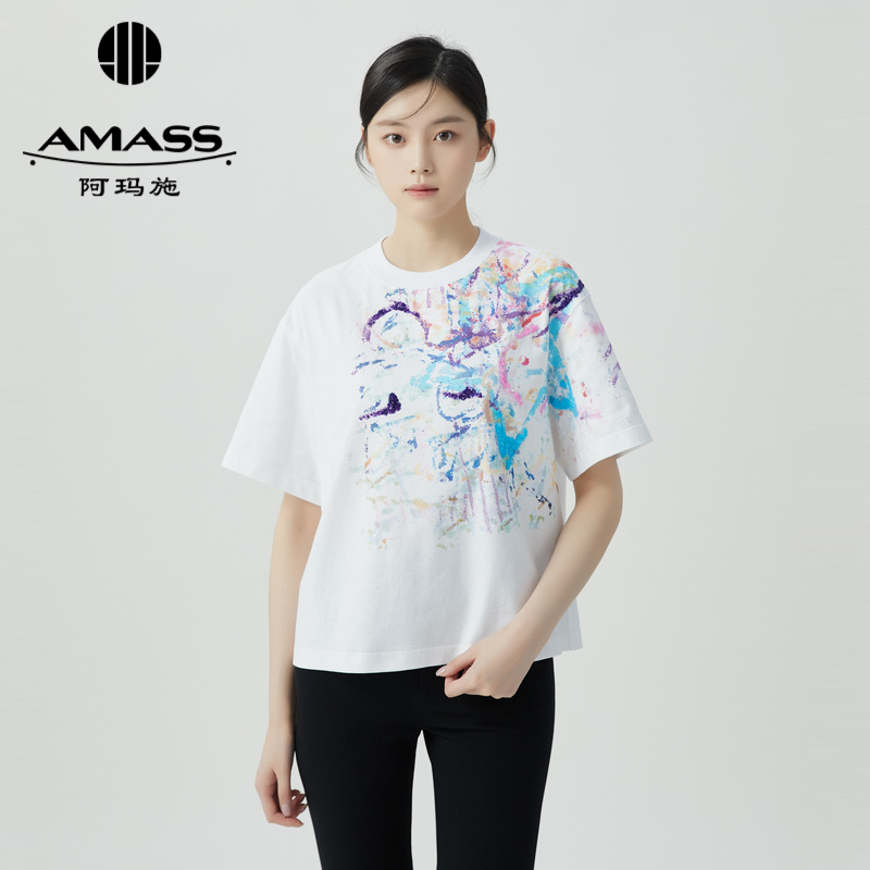 阿玛施AMASS 双层设计圆领直身版T恤5300880-2