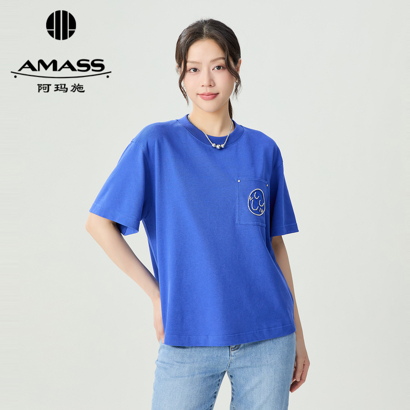 阿玛施AMASS 女装休闲造型质感圆领T恤5300880