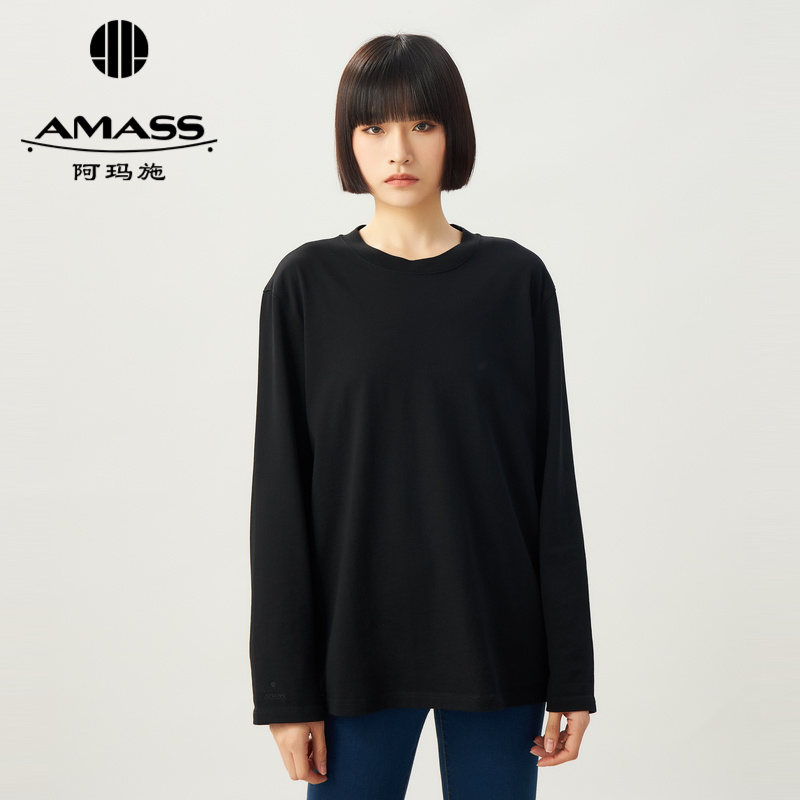 AMASS阿玛施 新款圆领简约百搭素面长袖T5300890