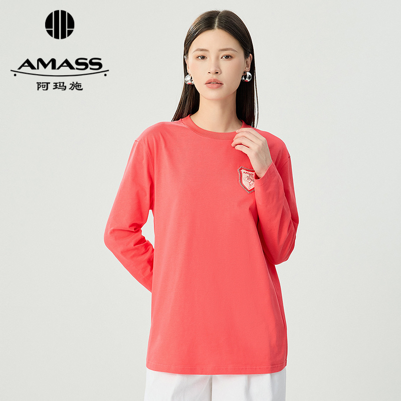 阿玛施AMASS 休闲质感印花刺绣圆领宽松长袖卫衣5300890