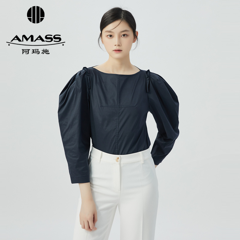 阿玛施AMASS 简约质感光泽造型泡泡袖衬衣5300903