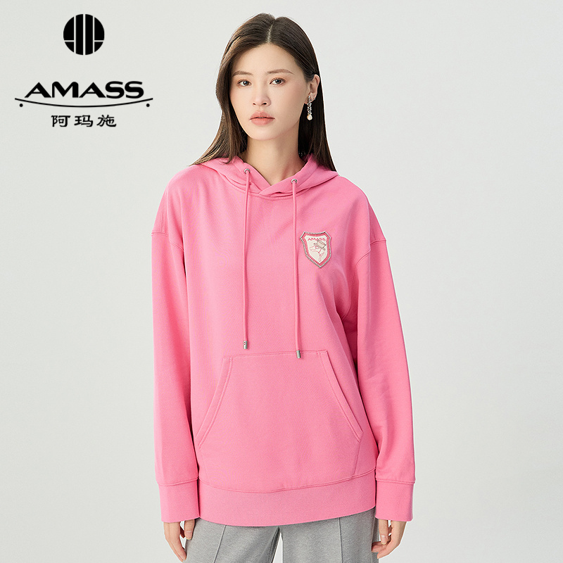 阿玛施AMASS 趣味章仔绣连帽廓形卫衣5300906