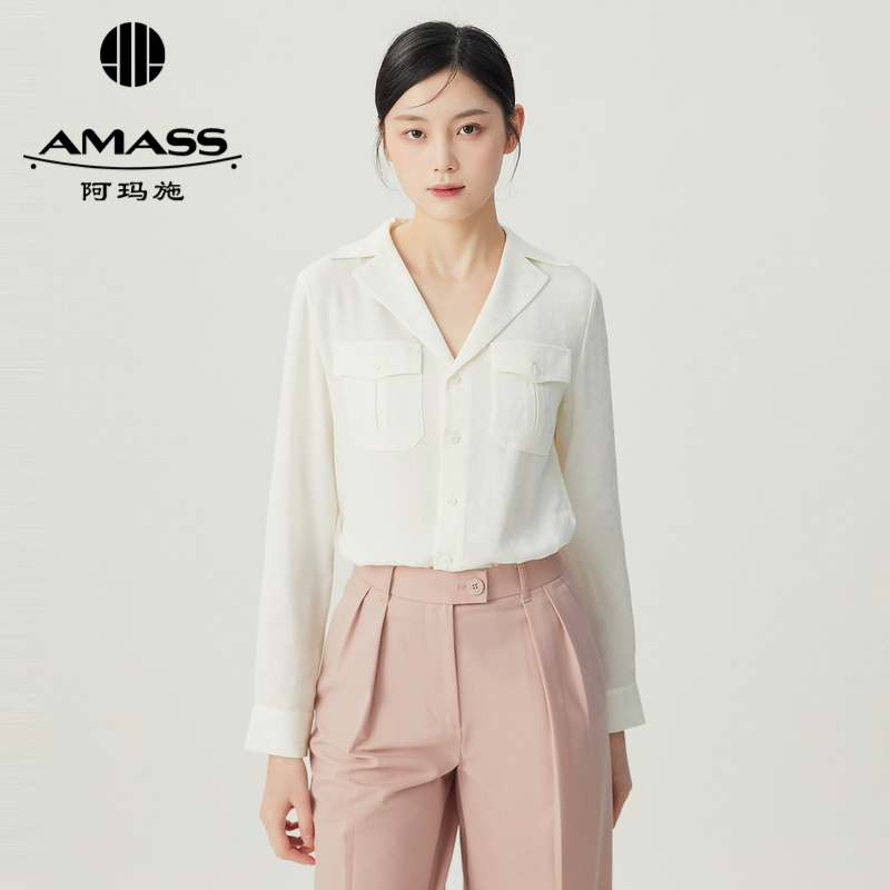 阿玛施AMASS单排扣长袖V领直身版视觉几何衬衫5300923