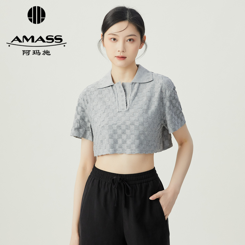 阿玛施AMASS立体感字母短款翻领POLO衫5300926