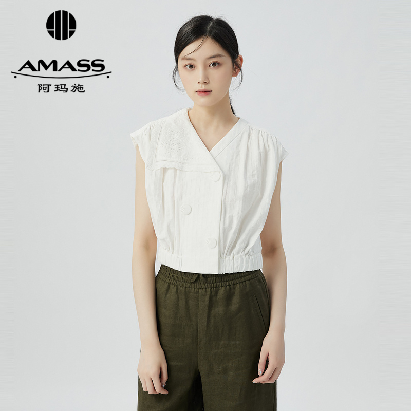 阿玛施AMASS 精致可爱不对称领片设计个性无袖上衣5300929