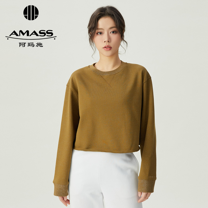 阿玛施AMASS 银丝质感带葱舒适亲肤短款宽松卫衣5300936