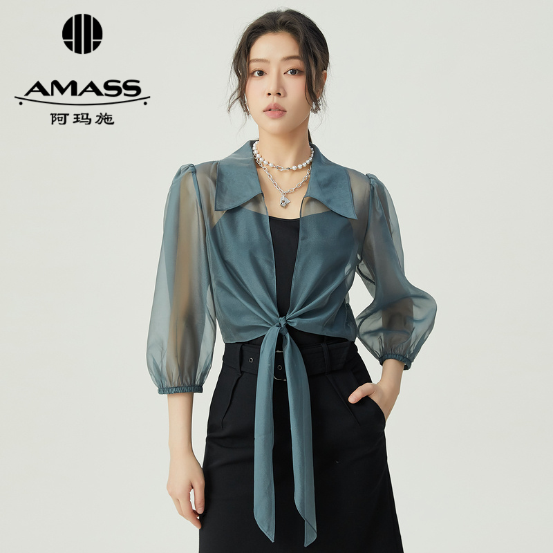 阿玛施AMASS 透视造型感披肩式短款纱质上衣5300952