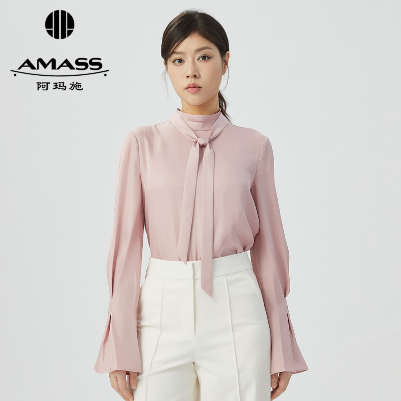 阿玛施AMASS 特别感设计简约飘带褶袖上衣5300956