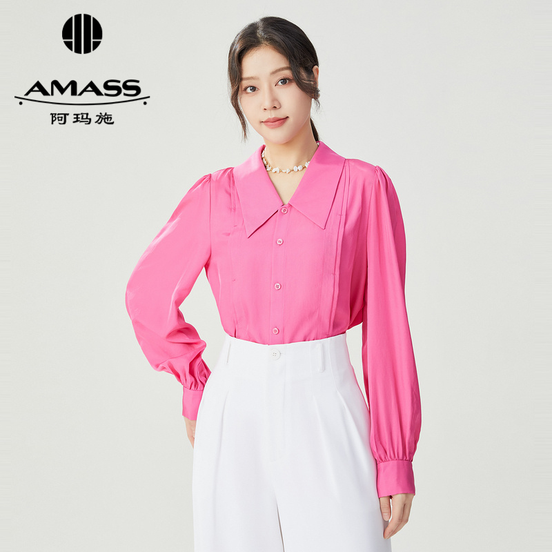 阿玛施AMASS 夏日色彩通勤气质亮桃粉衬衫5300957
