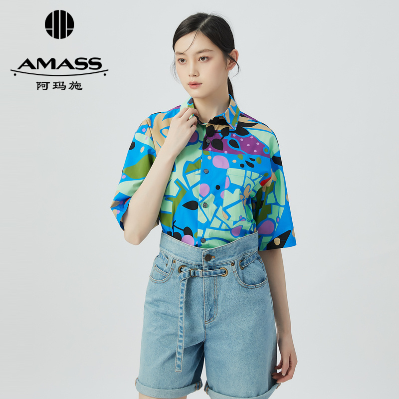 阿玛施AMASS 凉爽舒适慵懒廓形短袖衬衫5300960
