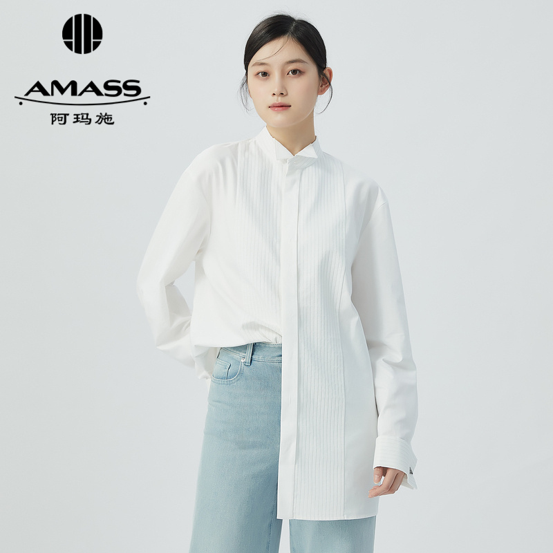 阿玛施AMASS 经典燕尾服领廓形白衬衣5300963