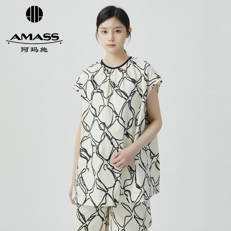 阿玛施AMASS 圆领个性印花无袖宽松上衣5300969