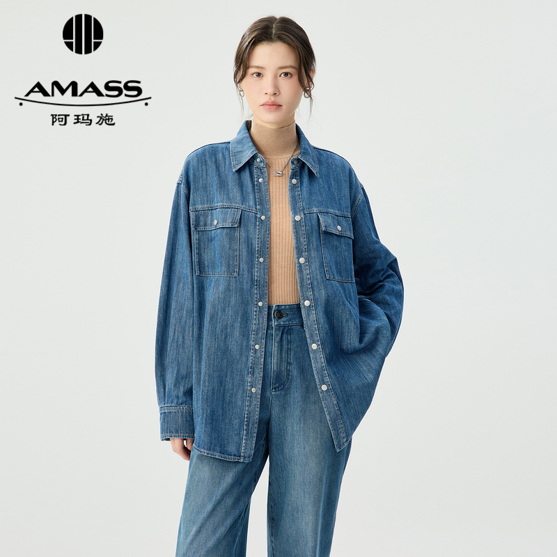 阿玛施AMASS 休闲复古百搭牛仔衬衫5300971