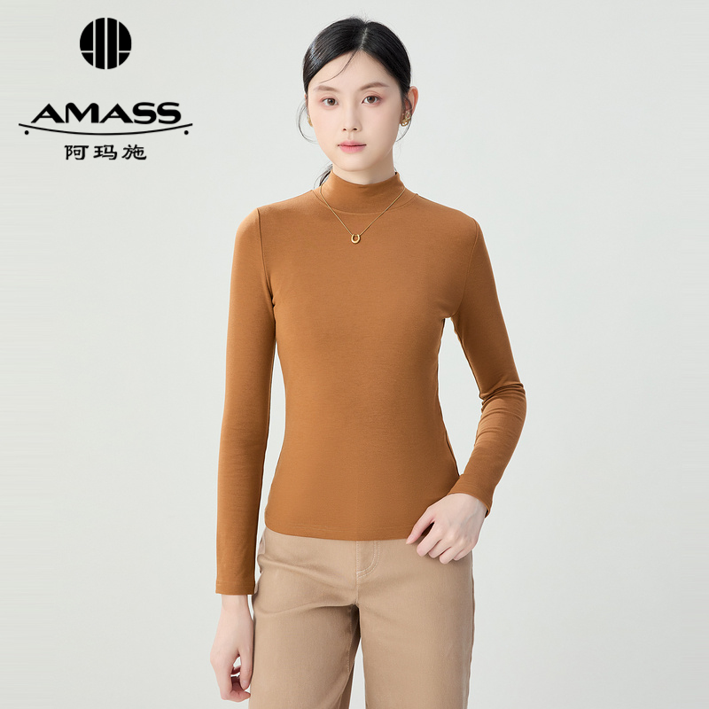 阿玛施AMASS 基础款百搭纯色烟管领上衣5300976