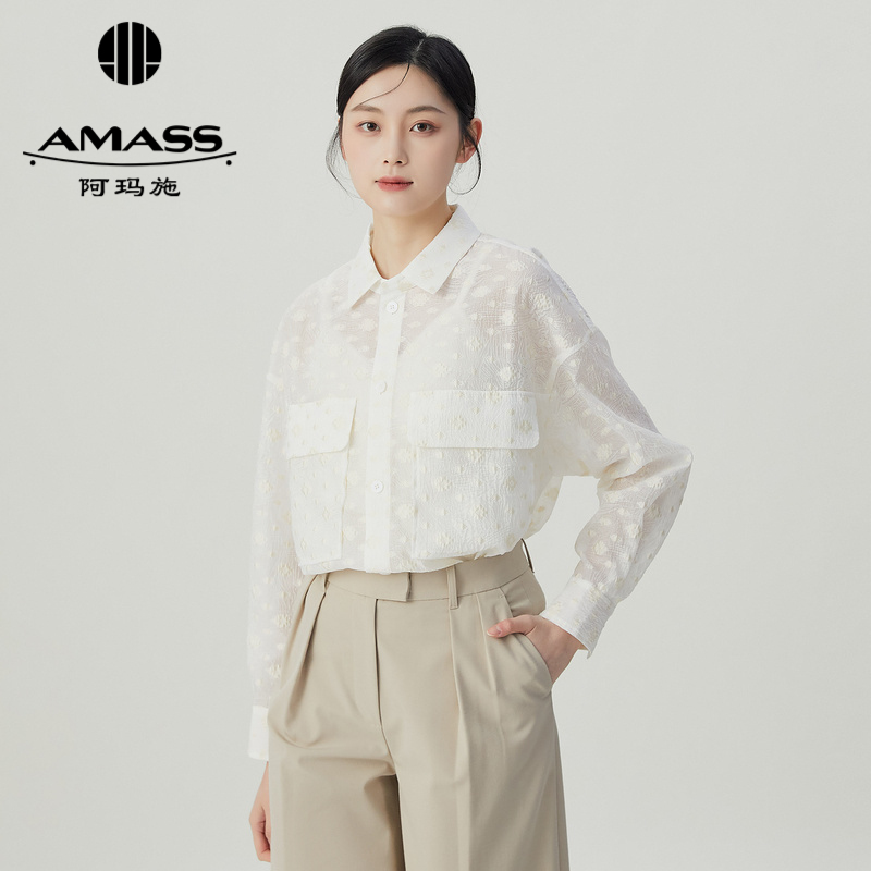 阿玛施AMASS 春夏透视轻盈精致缇花衬衫5300978-5301030