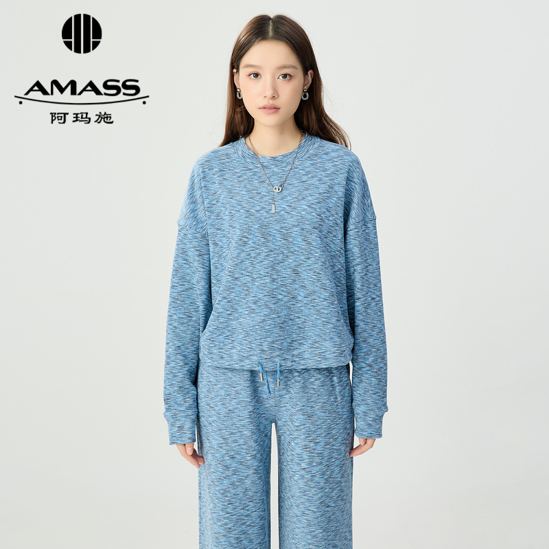 阿玛施AMASS 运动休闲百搭下摆抽绳设计圆领卫衣套装5300981