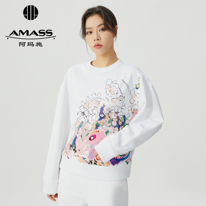阿玛施AMASS新款休闲炫彩龙童趣宽松圆领卫衣5300996