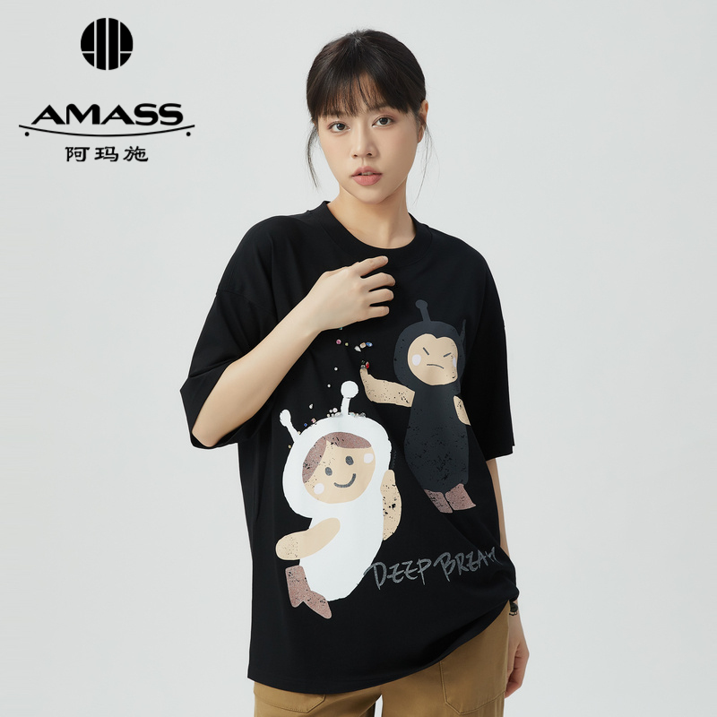 阿玛施AMASS 圆领宽松童趣印花十二星座短袖T恤5300999