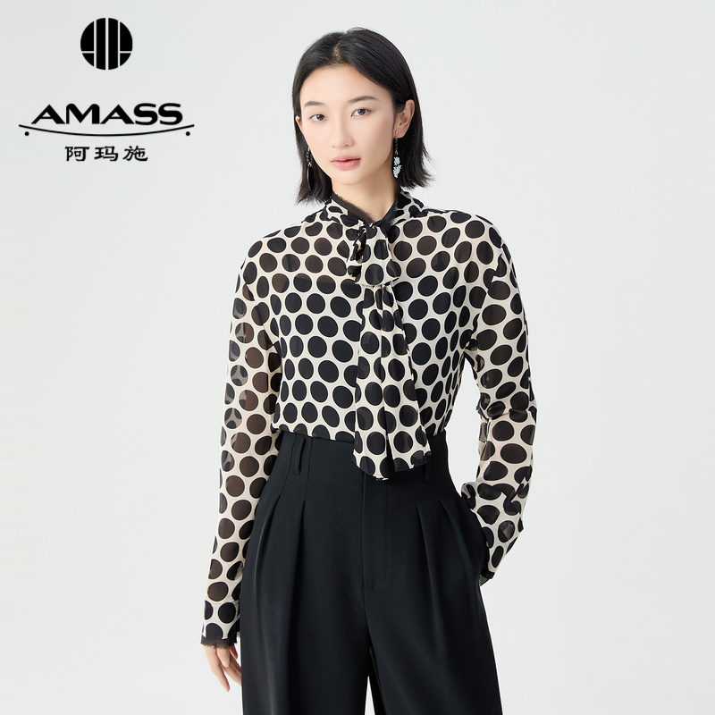 阿玛施AMASS 优雅气质透纱波点衬衫5301012