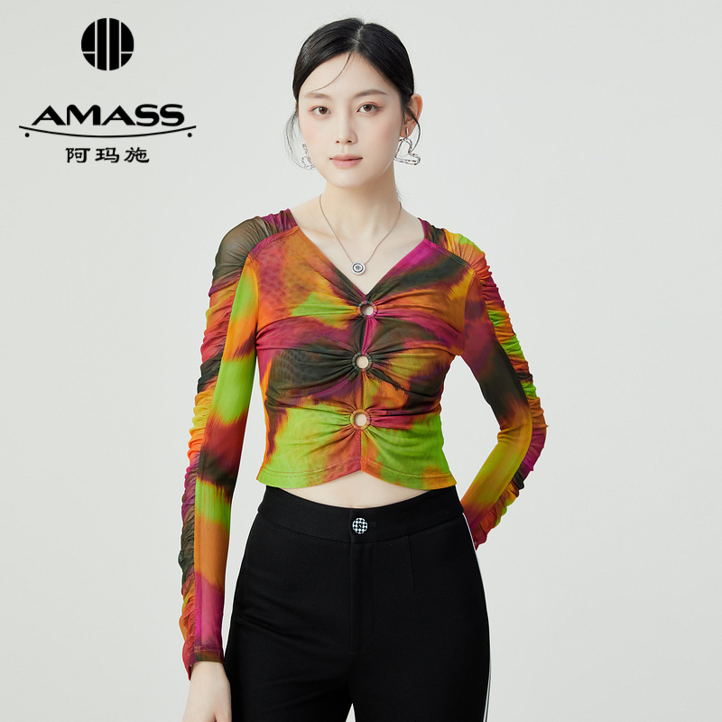 阿玛施AMASS 绚丽色彩造型感修身丝网纱衣5301015