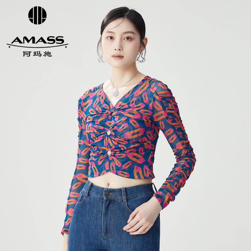阿玛施AMASS 亮丽活泼Y2K风印花丝网上衣5301015