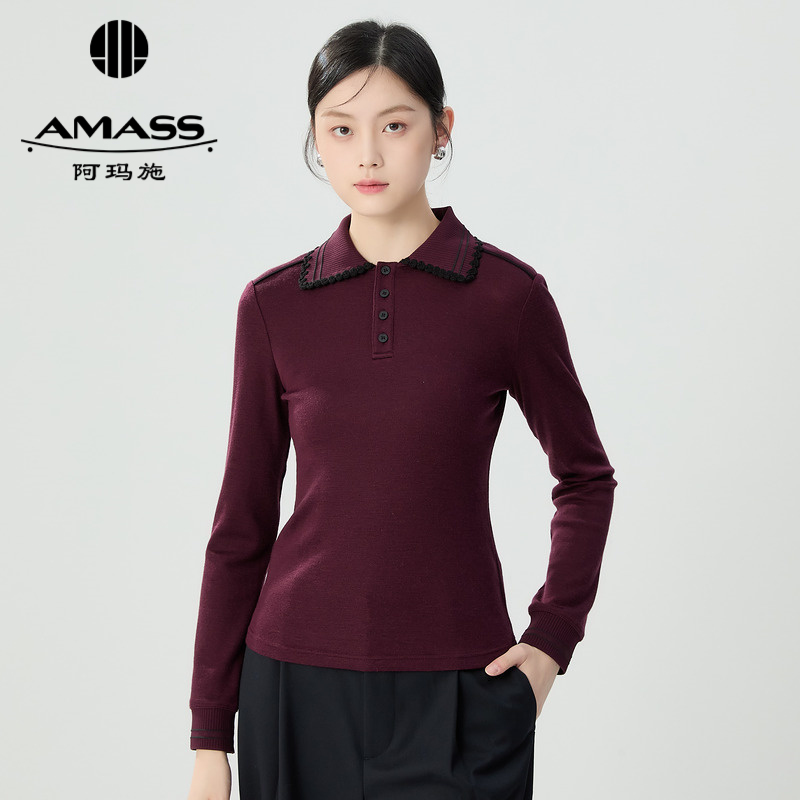 阿玛施AMASS 绒感蓬松卫衣坑条设计羊毛长袖上衣5301038