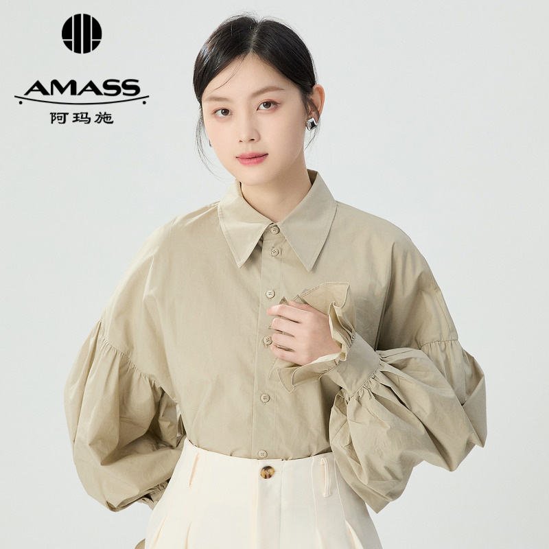 阿玛施AMASS 复古宫廷风泡泡袖造型白衬衫5301042