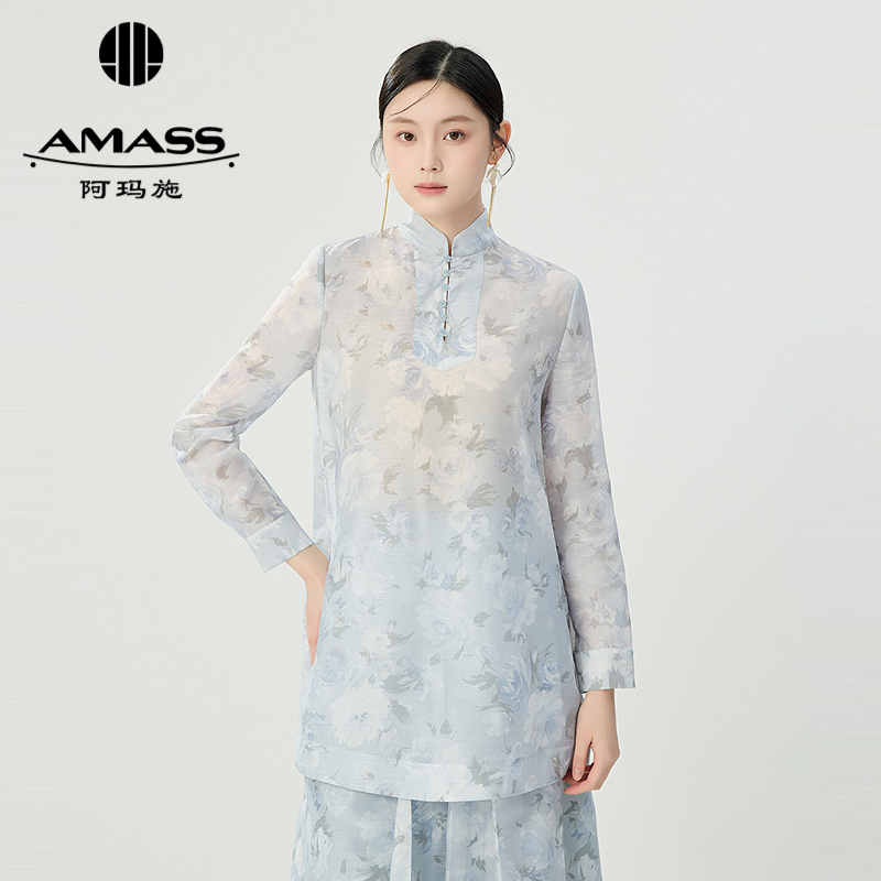 阿玛施AMASS 薄荷曼波风轻盈新中式衬衫5301045