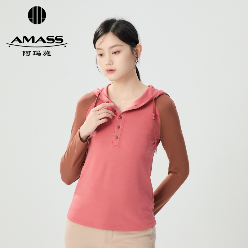 阿玛施AMASS 撞色插肩袖连帽休闲上衣5301049