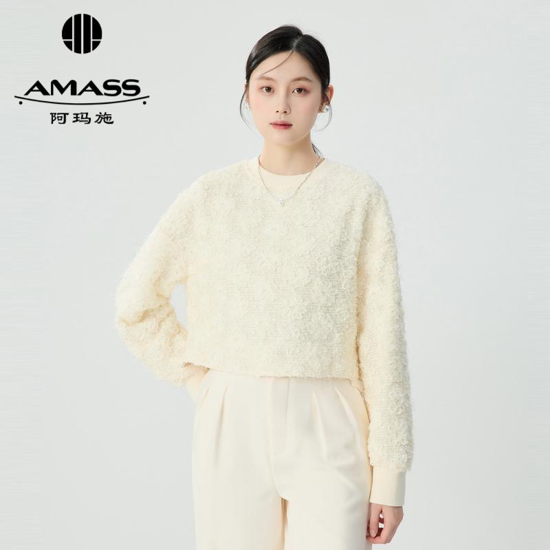阿玛施AMASS 温柔质感前短后长套头长袖贴花卫衣5301055