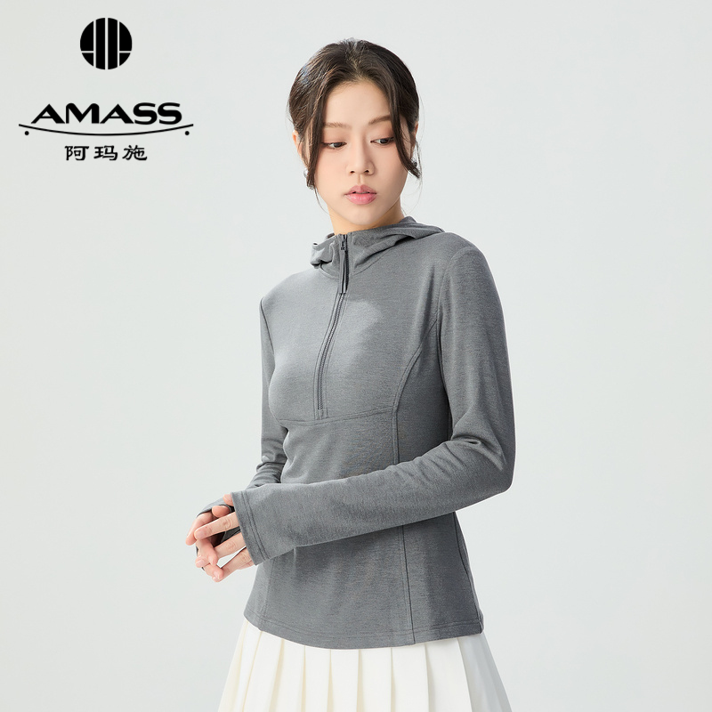 阿玛施AMASS 简约舒适亲肤柔软感休闲百搭连帽长袖上衣5301062