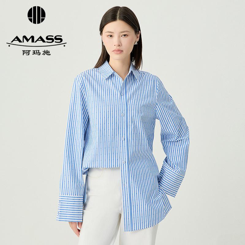 阿玛施AMASS 休闲随性百搭廓形条纹衬衫5301070