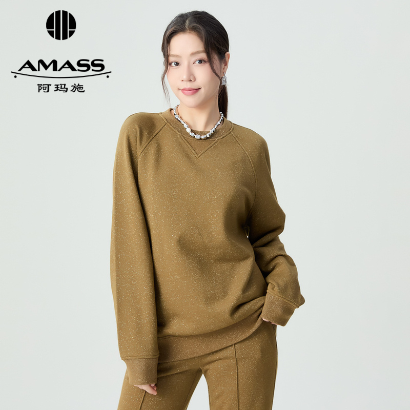 阿玛施AMASS 休闲百搭圆领廓形长袖卫衣5301072